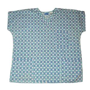 MND Scrubs Blue & Mint Geometric Print V-Neck Scrub Top - Size Large